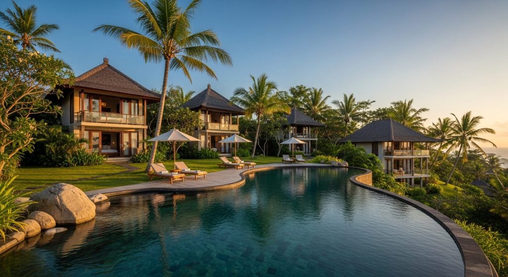 bali best time visit eco-resorts april may, Bali — Photorealistic editorial travel photo, eco-luxury Bali, natural light