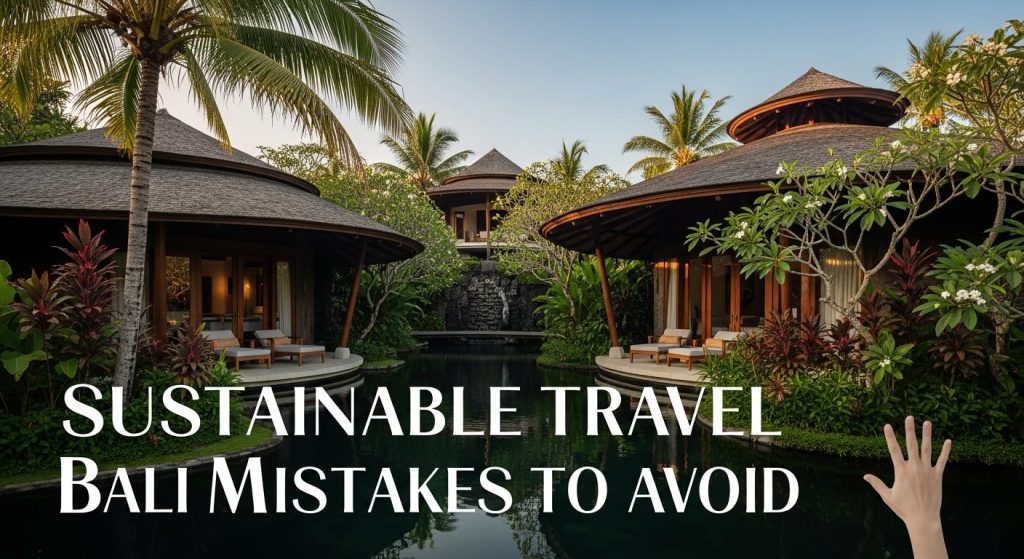 sustainable travel bali mistakes to avoid, Bali — Photorealistic editorial travel photo, eco-luxury Bali, natural light,