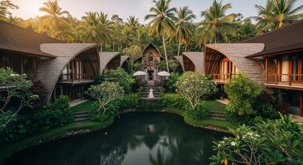 penglipuran village bali tour, Bali — Photorealistic editorial travel photo, eco-luxury Bali, natural light, lush tropic