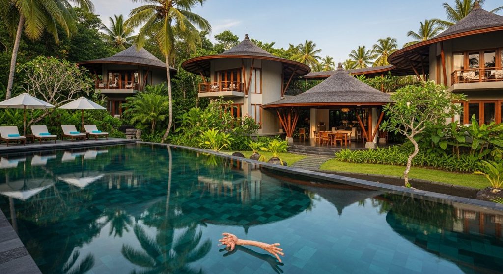 eco luxury resorts bali, Bali — Photorealistic editorial travel photo, eco-luxury Bali, natural light, lush tropical nat